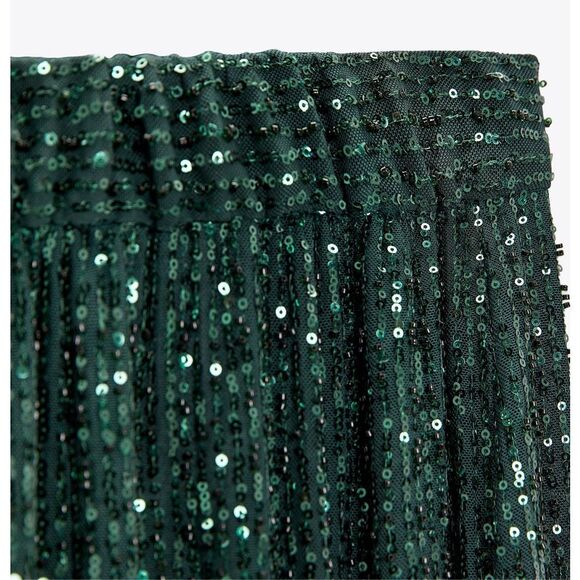 NWT Zara Holiday Party Green Sequin Balloon Pants Limited Edition Size Medium - Picture 6 of 16